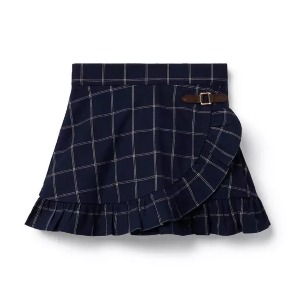 Janie and Jack Navy Windowpane Ruffle Wrap Skirt with Bridle Buckle